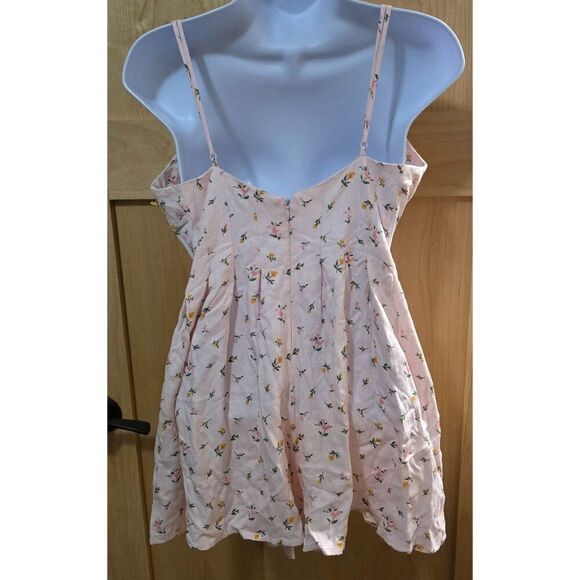Floral Pink Sleeveless Mini Dress With Spaghetti Straps & Pleated Skirt - Womens - Picture 5 of 10